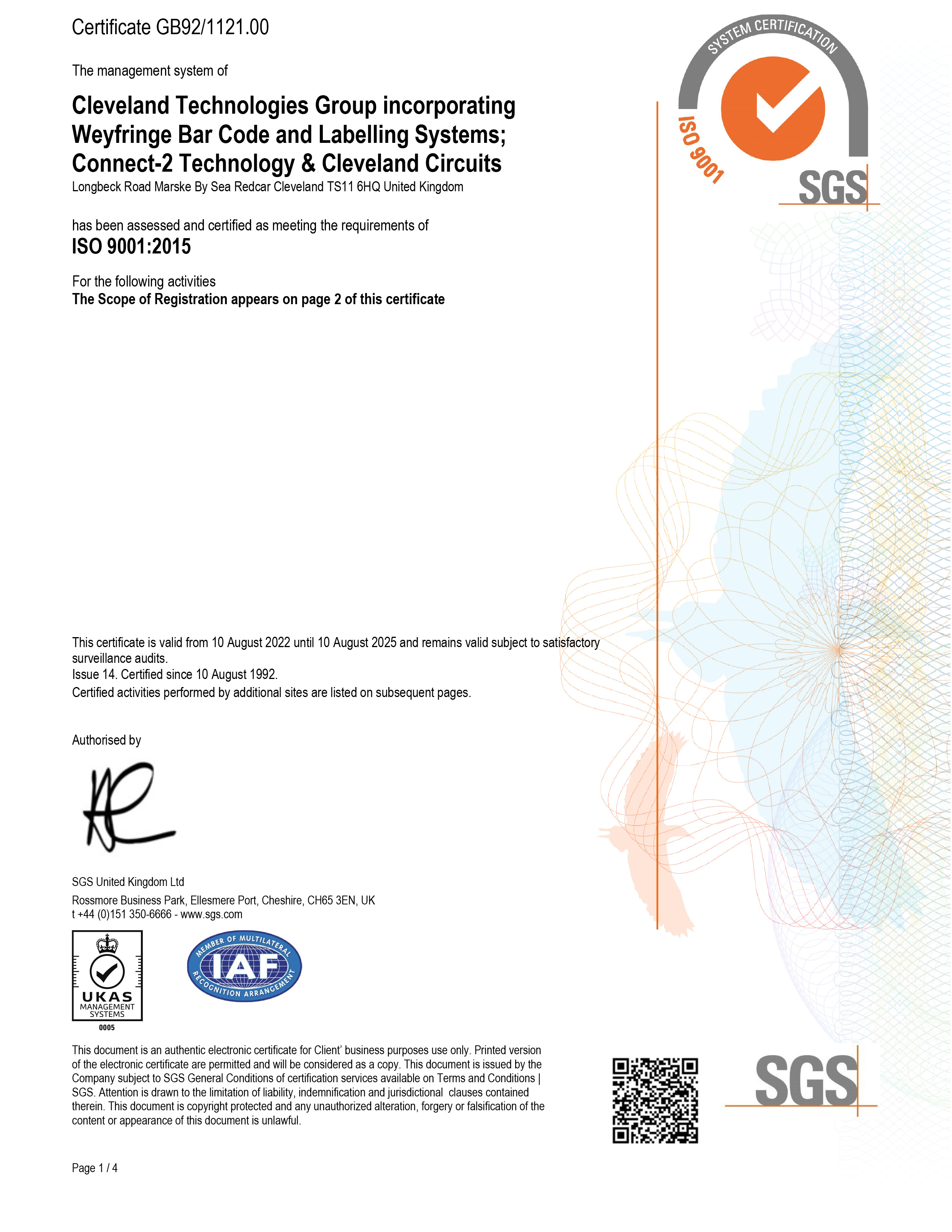 CTG Ltd ISO9001:2015 cert 1